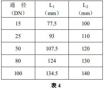 丙烯流量计安装尺寸对照表二