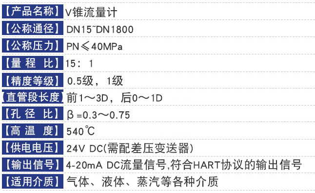 焦炉煤气流量计技术参数对照表